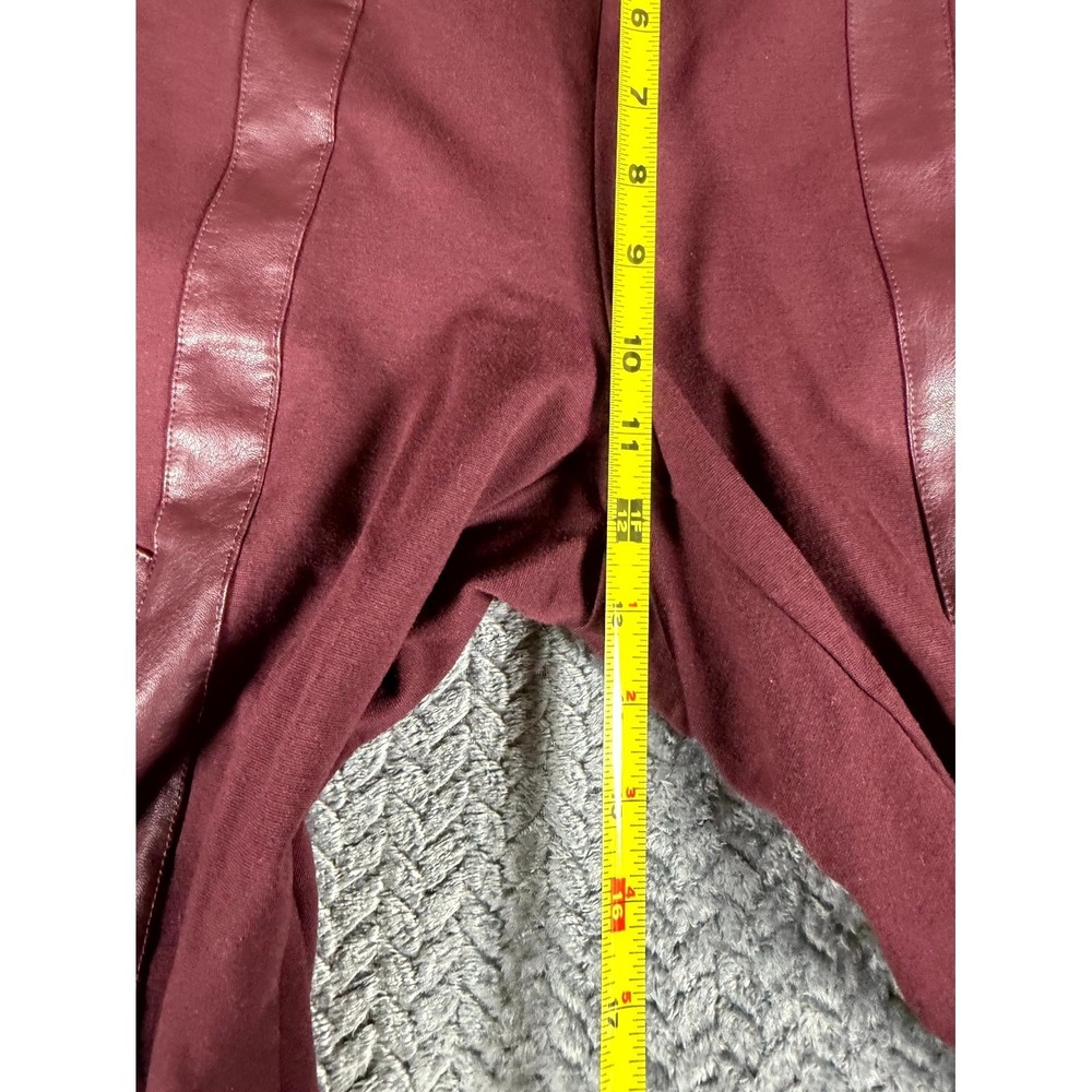 Ashley Stewart Faux Leather Trim Pants Womens 18/20 Burgundy Stretch High Rise - Picture 5 of 9